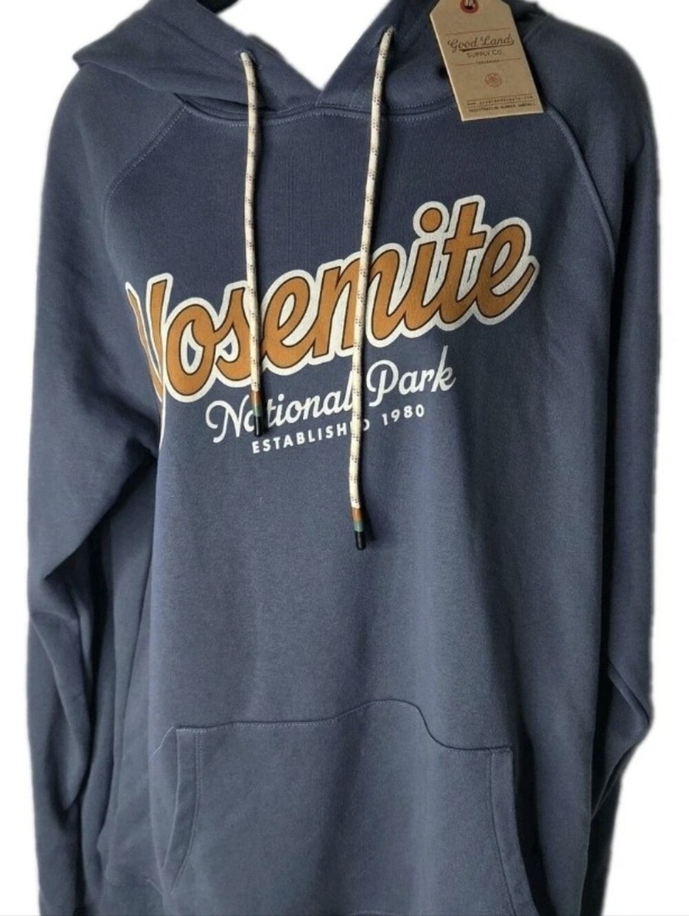 Good Lad Yosemite National Park Navy Blue Zip-Up Hoodie with Tan Script